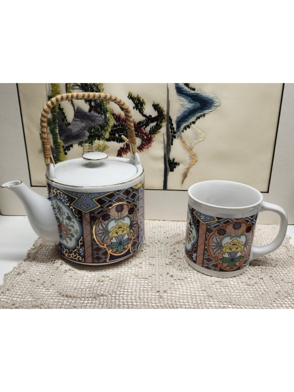Imari Ware Teapot & Mug Set National Silver Co Nagoya Japan Vintage